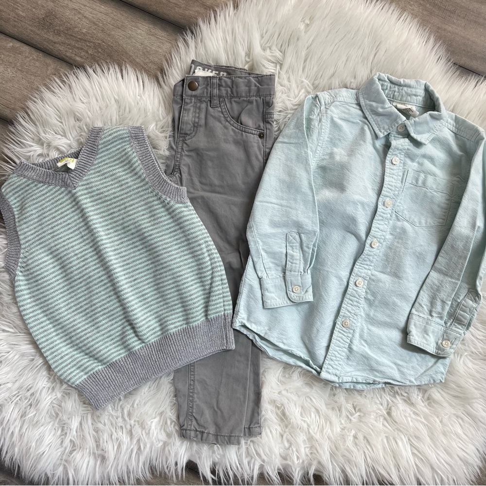 Boys Size XS 4 Crazy 8 Mint Green and Gray Easter Dressy Outfit